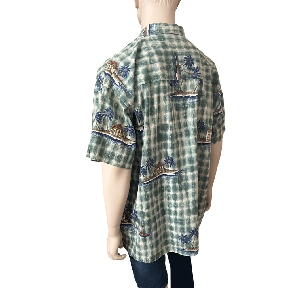 Chaps Ralph Lauren Hawaiian Shirt Tiki Aloha Print Cotton Linen Island Print - Picture 9 of 16